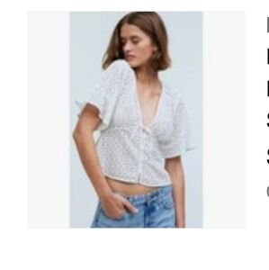 NWT Madewell Eyelet White Crop Tie Front Blouse, Small